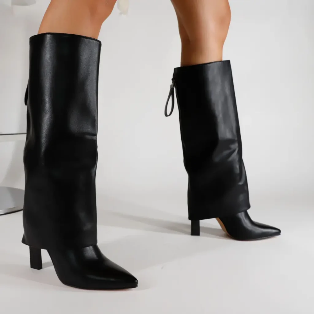 Club Style Stivale Tacco Ghetta Pelle Nero donna