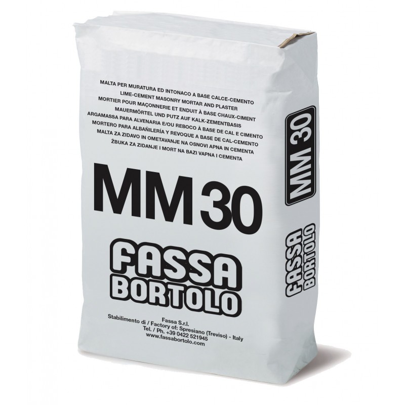 Malta cementizia Fassa MM30 per muratura (Sacco da 25 Kg e 5 sacchi da 5 Kg)