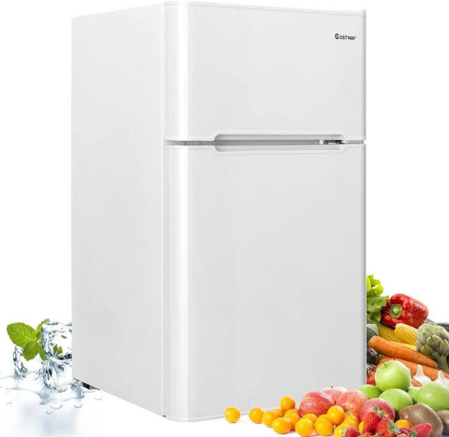Frigorifero compatto 90 L con luce LED e refrigerazione rapida, Freezer silenzioso separato con 2 ante Bianco