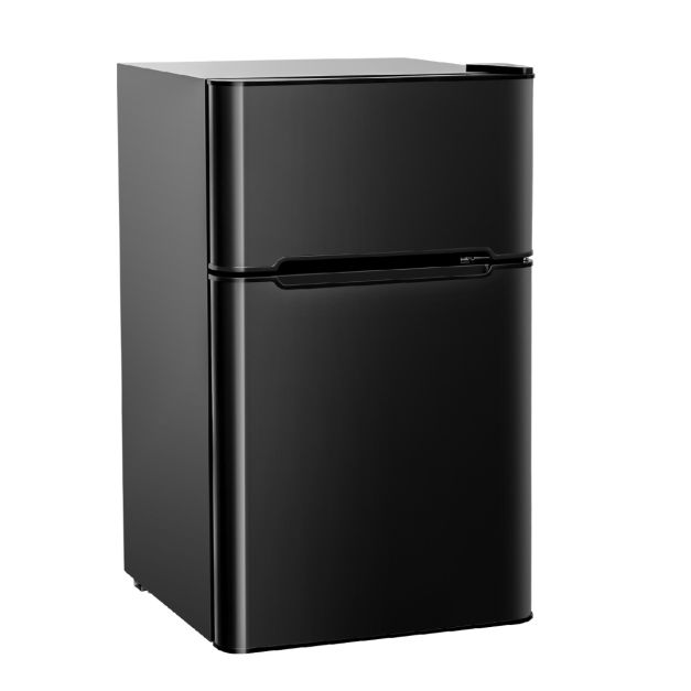 Frigorifero compatto 90 L con luce LED e refrigerazione rapida, Freezer silenzioso separato con 2 ante Nero