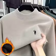 Men's high quality wool sweater paired with exquisite horse riding embroidery, winter warm half neck fashionable knitted sweater
