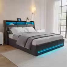 Upholstery bed 140 160 200, double bed with storage room and disc frame, LED headplate with USB charging function