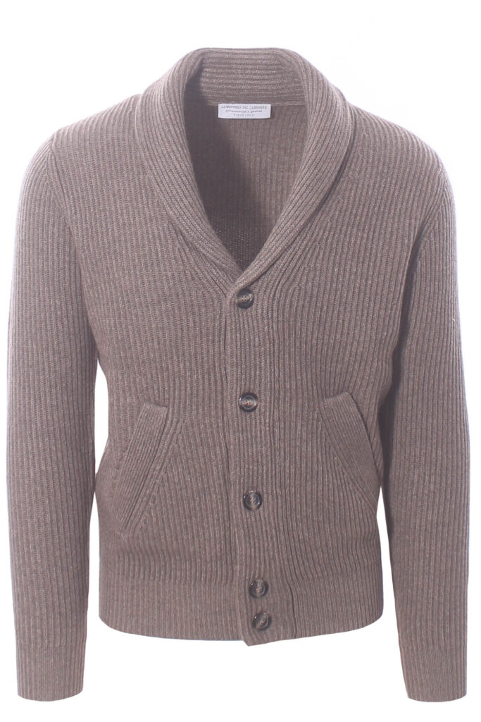 Giacca sciallata in puro cashmere a coste