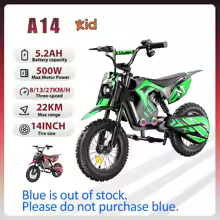 IScooter A14 Electric Dirt Bike for Kids 500W 5.2Ah Electric Motorcycle 27kmh Max Speed 14inch Trail Riding Off Road Motorcycle