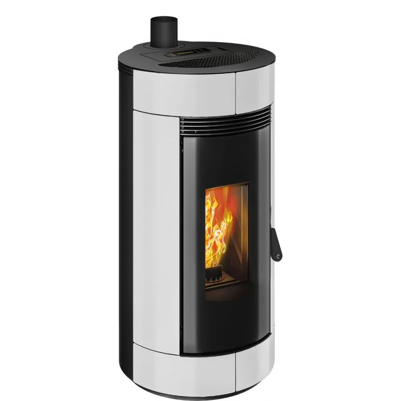 Stufa a pellet ermetica termovana charly 9 up bianco opaco con sarico superiore 88kw