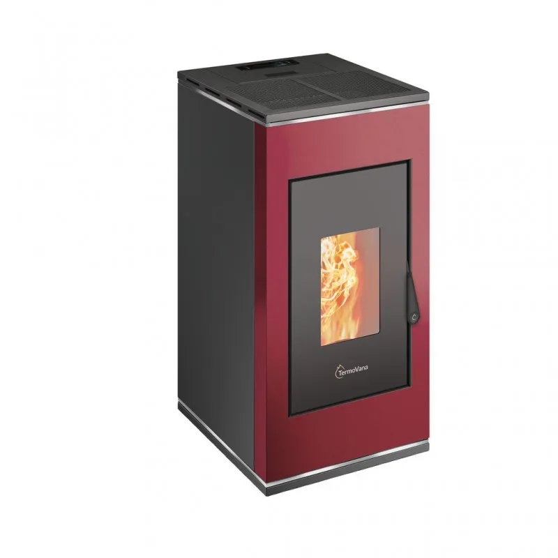 Stufa a pellet ermetica termovana sofia 9 back bordeaux vintage con uscita fumi posteriore 8kw