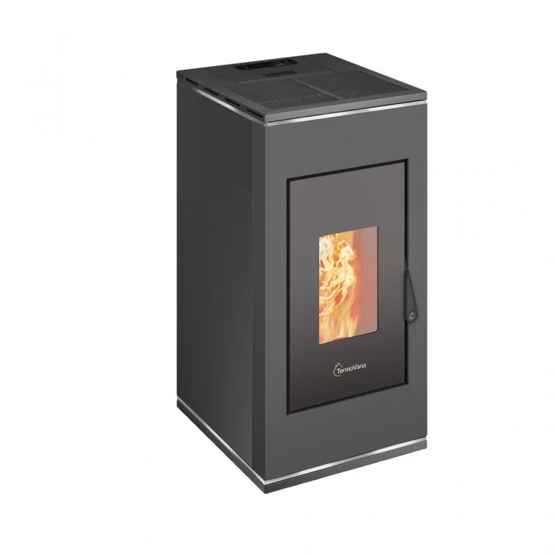 Stufa a pellet ermetica termovana sofia 9 back grafite opaco con uscita fumi posteriore 8kw