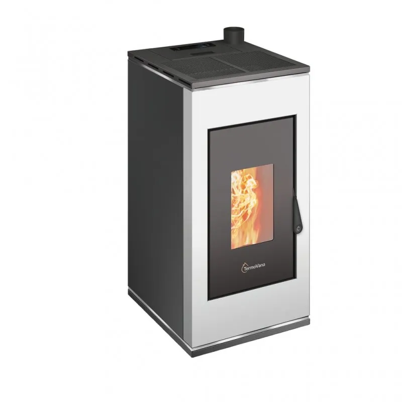 Stufa a pellet ermetica termovana sofia 9 up bianco opaco con uscita fumi superiore 8kw