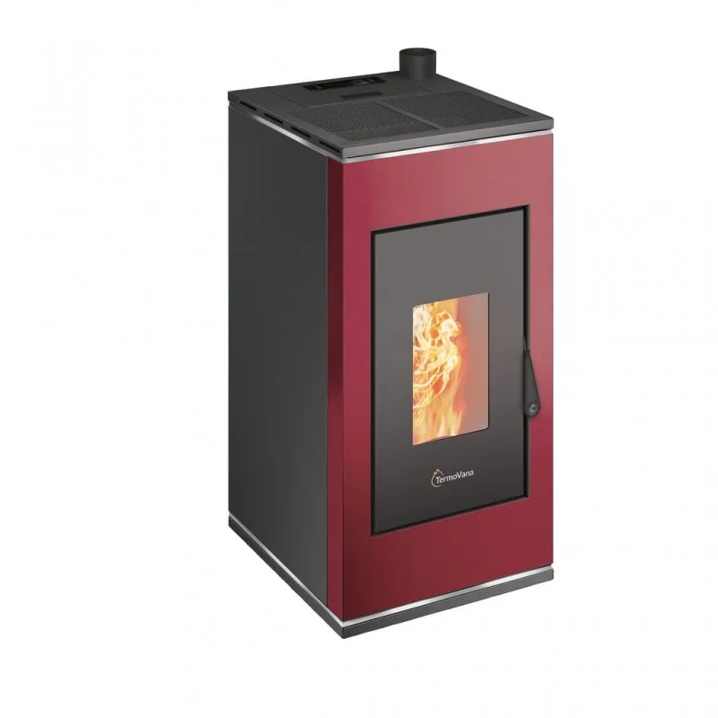 Stufa a pellet ermetica termovana sofia 9 up bordeaux vintage con uscita fumi superiore 8kw