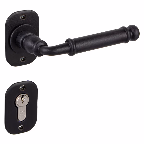 Galbusera maniglia per porta in ferro battuto modello LISSABON PZ set di rosette nero antico