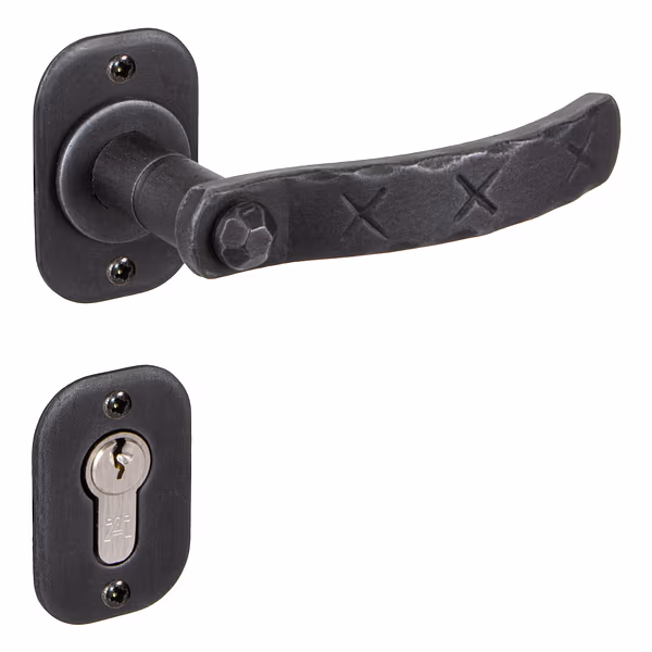 Galbusera maniglia per porta in ferro battuto modello SEEFELD PZ set rosone nero antico