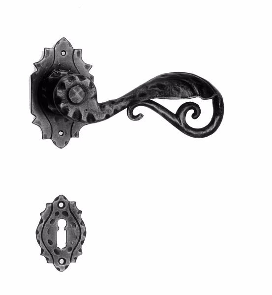 Maniglia Galbusera per porte in ferro battuto modello TRIEST PZ set di rosette nero antico