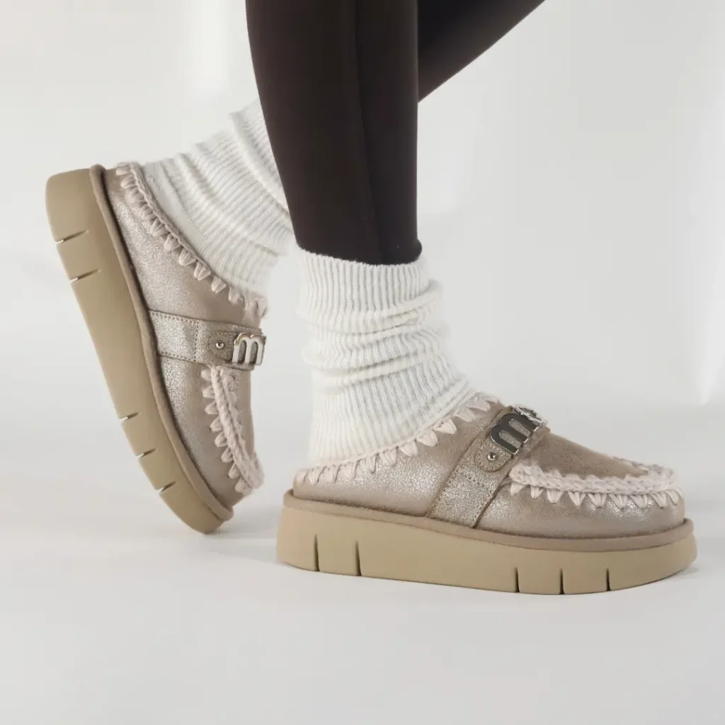 Mou Bounce Clog Leather Stone Metallic donna slippers