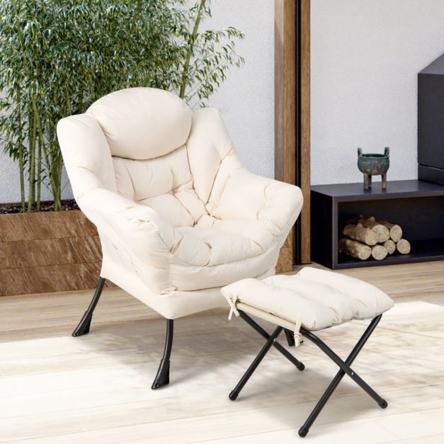 Poltrona pigra con cuscino braccioli tasca laterale poggiapiedi, Poltrona da lettura moderna 4 Colori