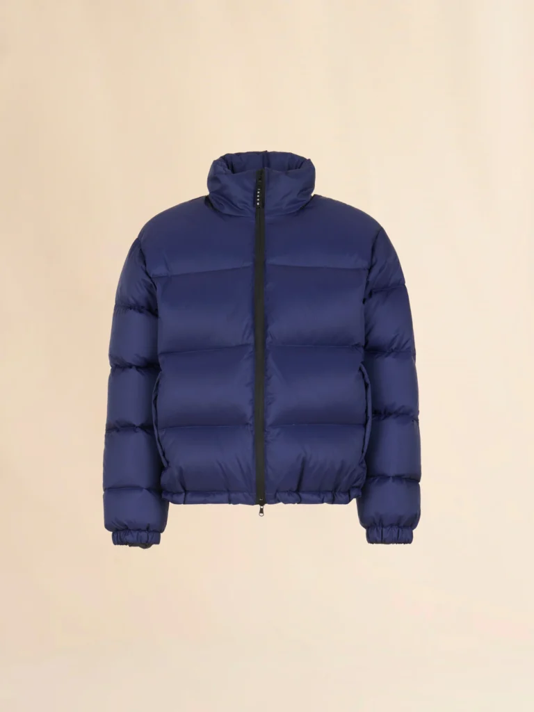 Puffer in ripstop blu con logo sul retro