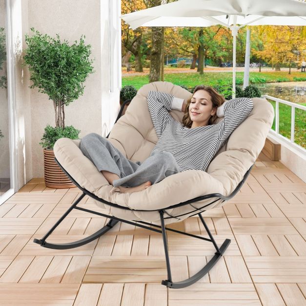 Sedia a dondolo per spazi interni ed esterno, Sedia a uovo sovradimensionato con struttura metallica per portico e giardino 4 Colori