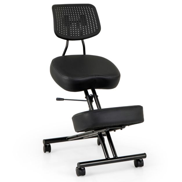 Sedia ergonomica con supporto lombare per inginocchiarsi, Sgabello correttore con ruote universali bloccabili Nero