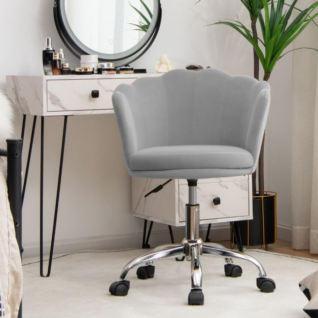 Sedia girevole regolabile con ruote piroettanti e schienale a forma di conchiglia, Poltrona ufficio ergonomica