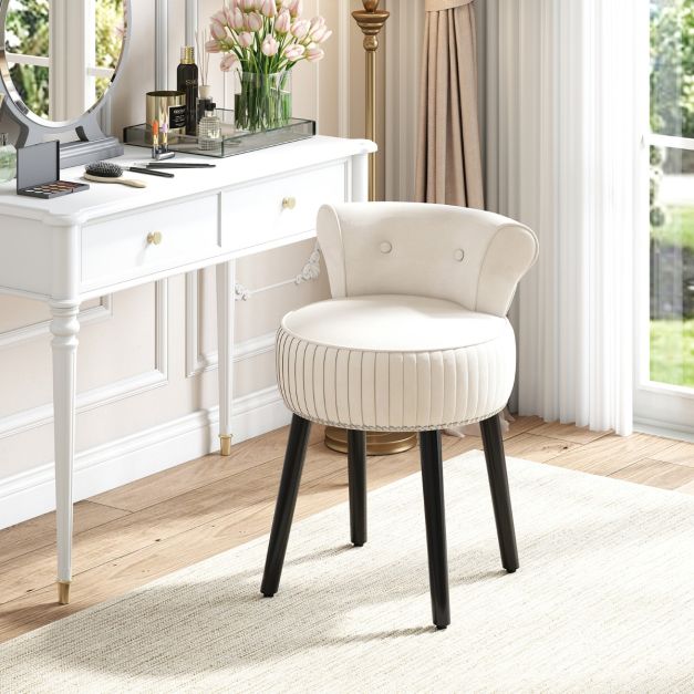 Sedia vanity in velluto con schienale sgabello vanity imbottito con schienale basso capitonné, Sedia d’accent 3 Colori