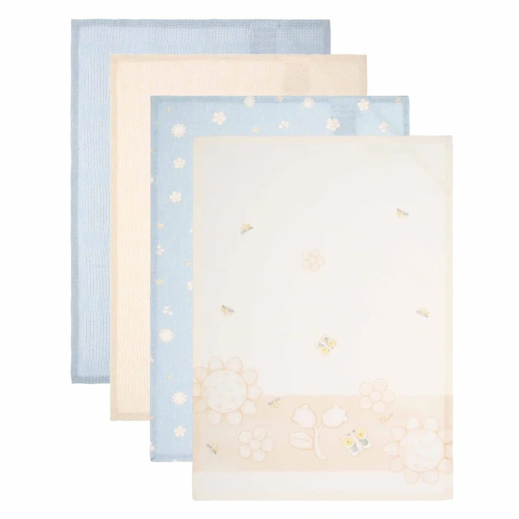 Set 4 strofinacci con cestino in tessuto Elegance