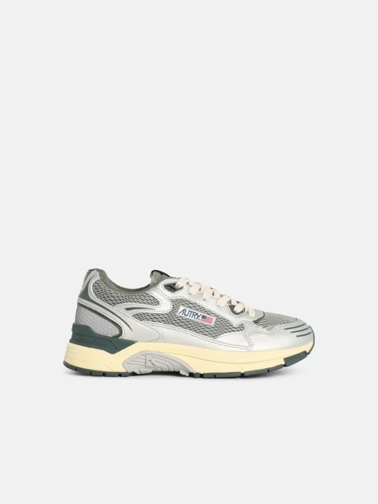 Sneakers Hyperway low in mesh argento e verde