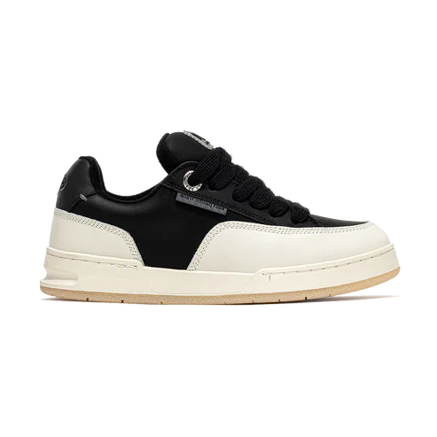 Sneakers fat in pelle bicolor nero e crema