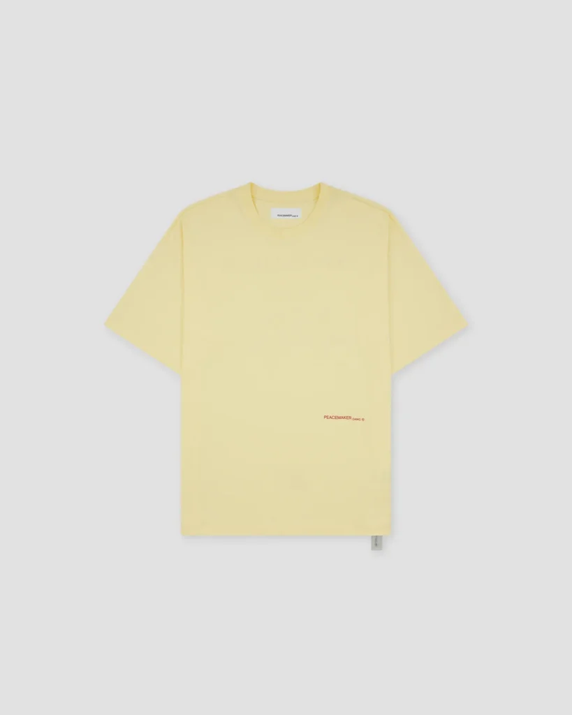 T shirt gialla con stampa languages sul retro