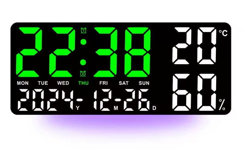 Large Digital Wall Clock with 7Colors Mood Light 2 Alarm TEMP Humidity Date Table Clock 12 24H Timing Countdown LED Alarm Clock