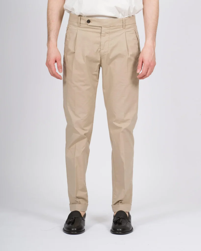 Pantalone retro beige con pence e risvolto BERWICH