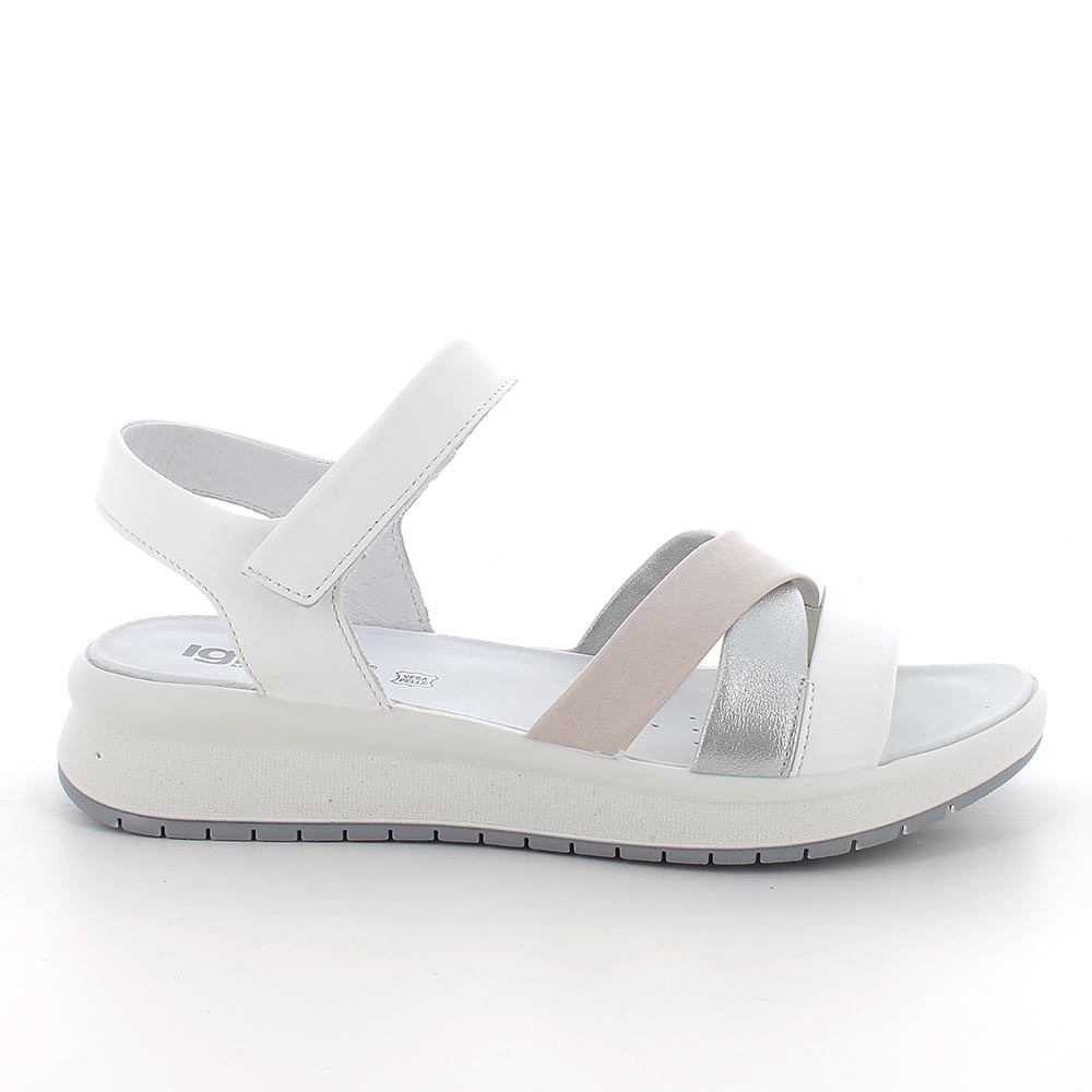Sandali da donna bianco e argento con strap