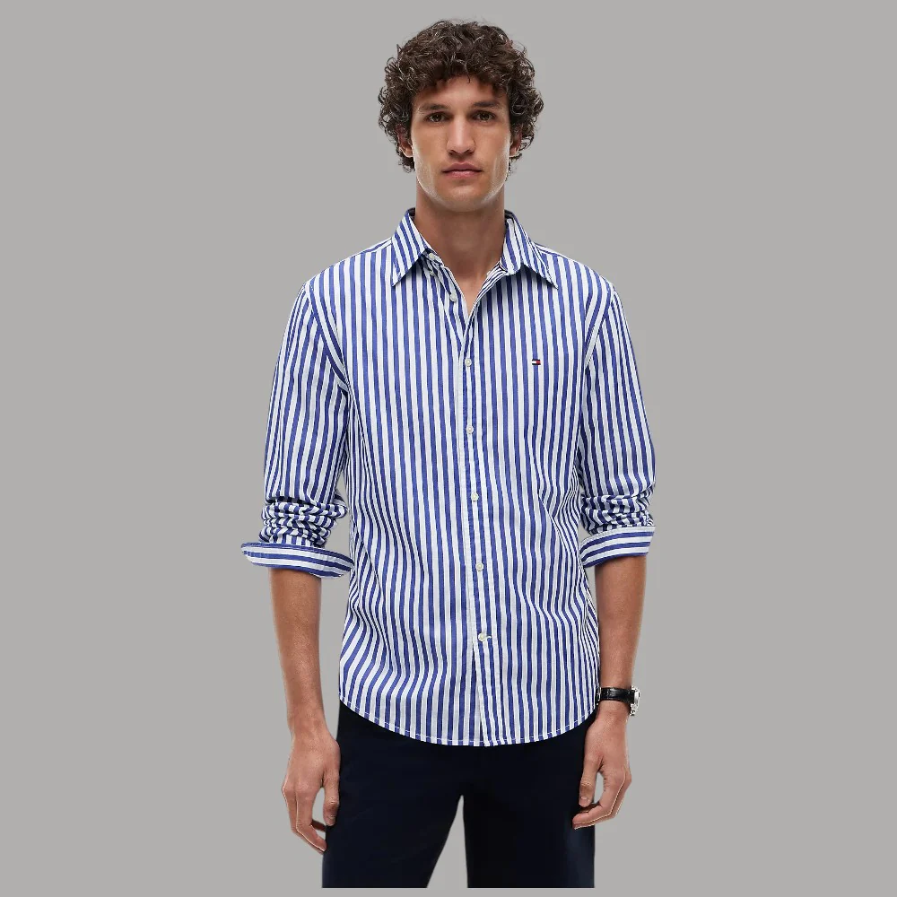 Tommy Hilfiger Camicia Righe Verticali Flex Cotone Regular Fit