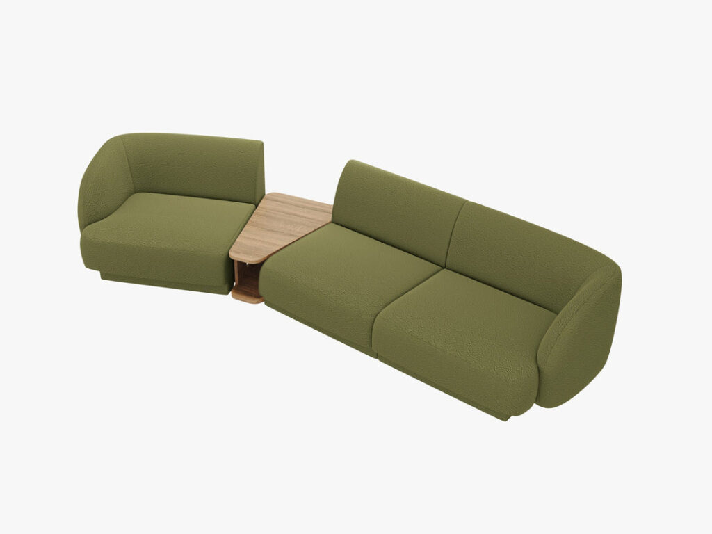 Divano modulare Miley 3 posti con tavolino integrato in bouclé – L303 cm