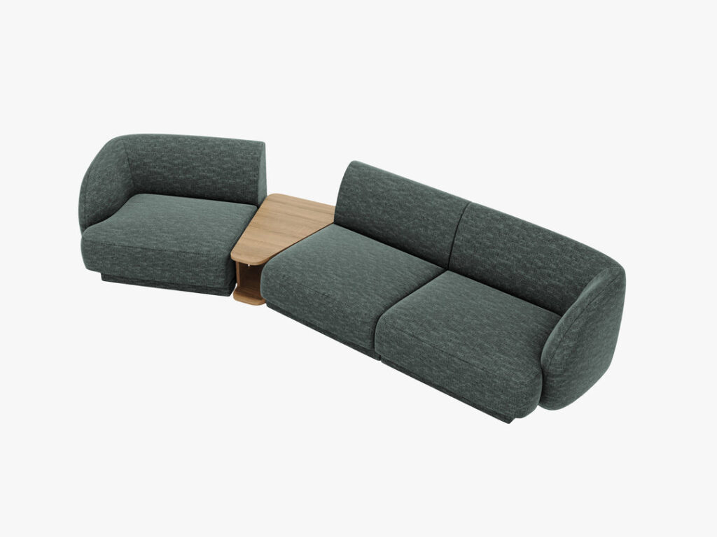 Divano modulare Miley 3 posti con tavolino integrato in tessuto – L303 cm