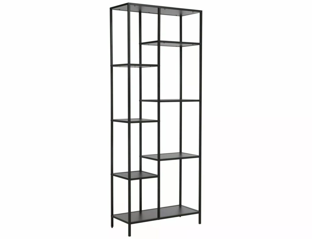 Libreria Costa A in metallo nero con ripiani in legno laminato nero – 70x30x178 cm