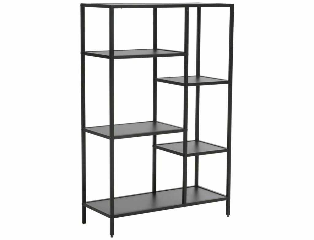 Libreria Costa B in metallo nero con ripiani in legno laminato nero – 70x30x109 cm