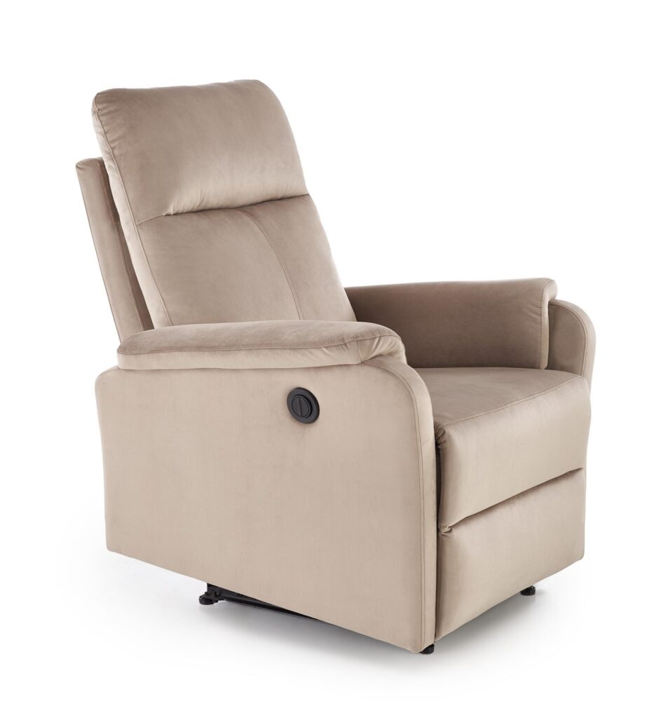 Poltrona reclinabile Crocus in velluto beige – 77×88–155×81–102 cm