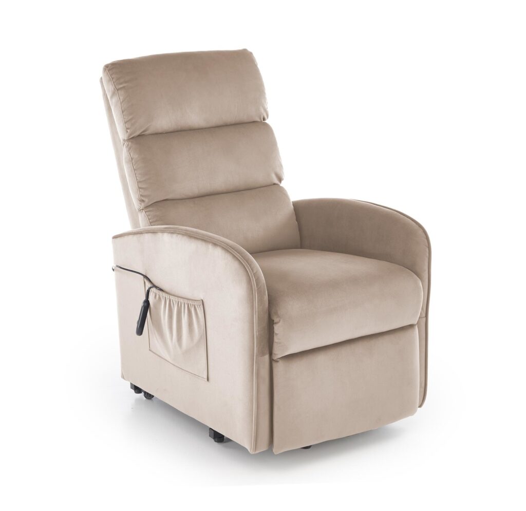 Poltrona relax Maroni in velluto beige – 62×92 165×84 103 cm