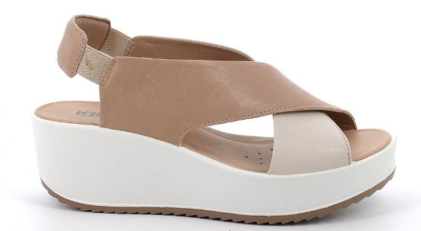 Sandali con zeppa da donna beige e marrone con elastico