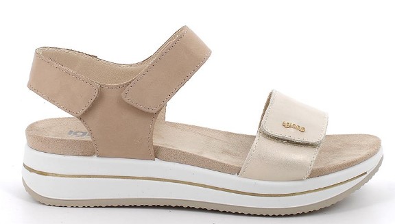 Sandali con zeppa da donna beige e platino con strap