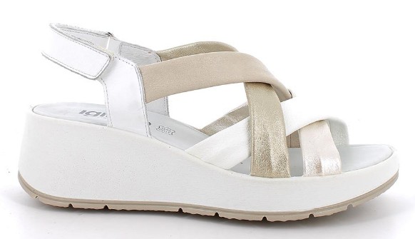 Sandali con zeppa da donna bianco e beige con strap