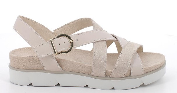 Sandali da donna beige e platino con fibbia