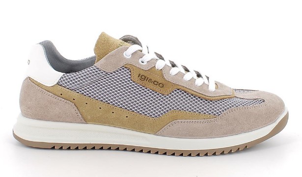 Sneakers da uomo beige e grigio con lacci1