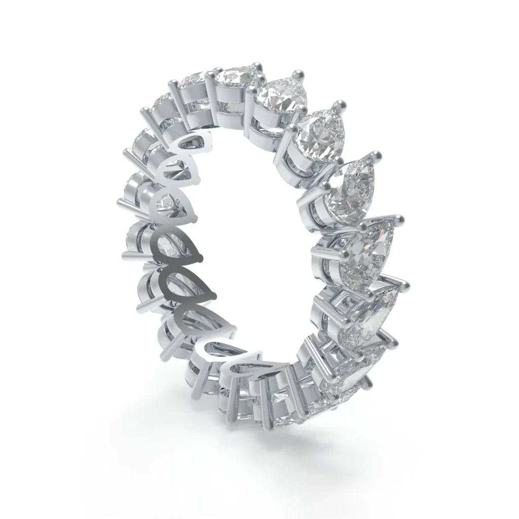 925 Sterling Silver Pear Cut Lab Created Moissanite Eternity Band 3CT Wedding Anniversary Ring