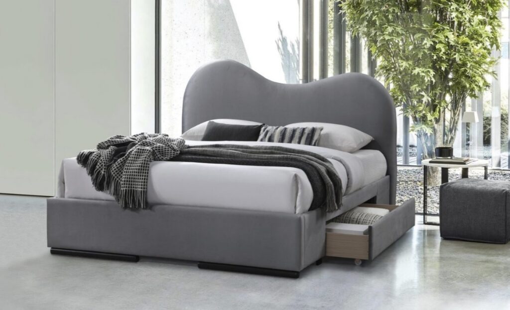 AMBER 160 letto matrimoniale con cassetti in velluto grigio chiaro