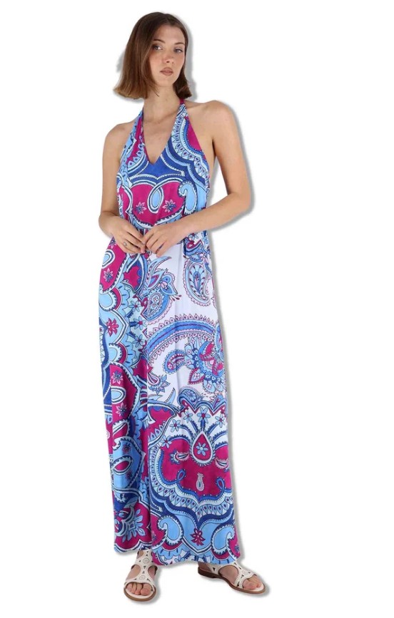 Abiti Hippie Lotus in tessuto stampato azzurro senza maniche Donna JF671170671 A8184