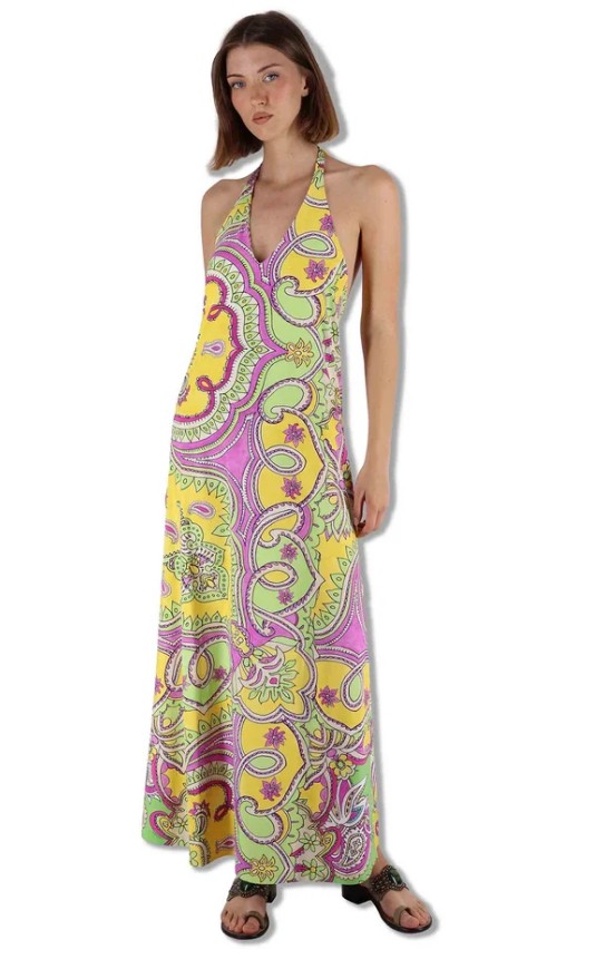 Abiti Hippie Lotus in tessuto stampato verde senza maniche Donna JF671170671 D6084