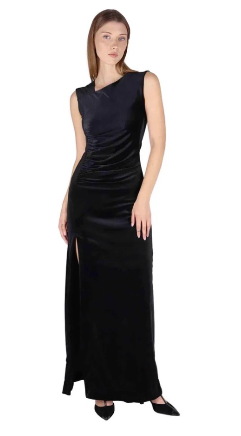 Abiti lunghi in ciniglia nera con spacco Donna JABAB0025 0507