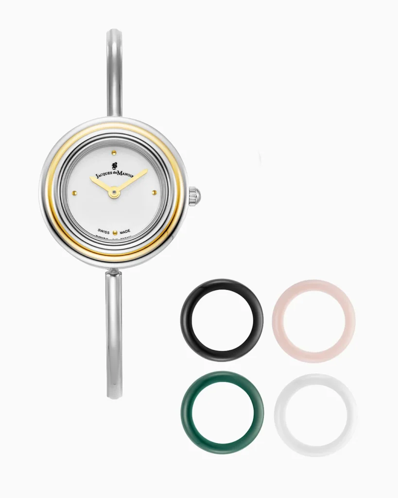 Aurora Ladies 26MM Two Hands Silver Tone White Dial Stainless Steel Swiss Watch and Topring Boxset