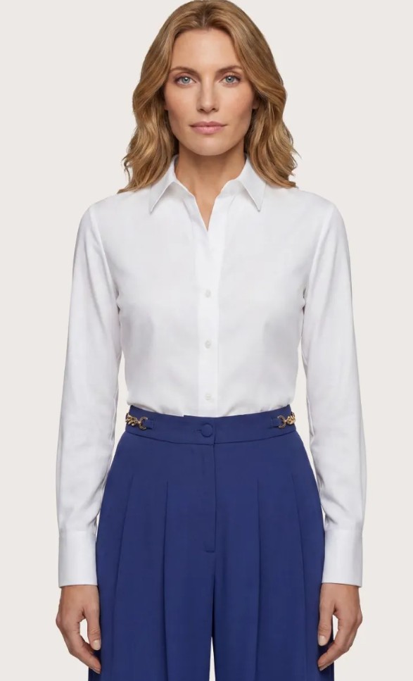 Camicia daisy non iron donna in pin point stretch bianca1