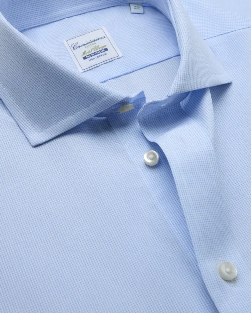 Camicia non iron popeline a quadretti azzurri extra slim fitted bruges francese
